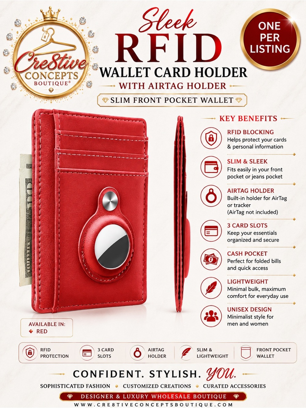 Sleek RFID Card Holder with Tracker Slot-Unisex - Picture 8 of 12
